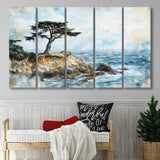 Cypress Watercolor Painting, Pebble Beach Golf Links, Golf Art Print, Extra Large 5 Panel, Canvas Prints Wall Art