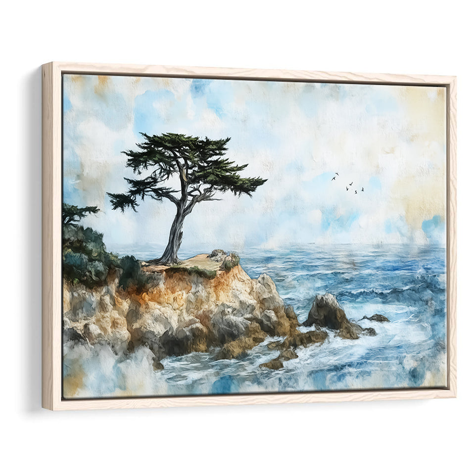 Cypress Watercolor Painting, Pebble Beach Golf Links, Golf Art Print, Gift for him, Framed Canvas Prints Wall Art