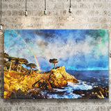 Cypress and Rainbow, Pebble Beach Golf Links, California, Golf Art Print, Gift for him, Canvas Prints Wall Art