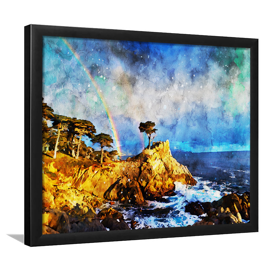 Cypress and Rainbow, Pebble Beach Golf Links, California, Golf Art, Gift for him, Framed Art Prints Wall Decor