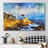 Cypress and Rainbow, Pebble Beach Golf Links, California, Golf Art Print, Gift for him, Canvas Prints Wall Art