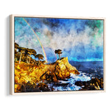 Cypress and Rainbow, Pebble Beach Golf Links, California, Golf Art Print, Gift for him, Framed Canvas Prints Wall Art