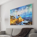 Cypress and Rainbow, Pebble Beach Golf Links, California, Golf Art Print, Gift for him, Canvas Prints Wall Art