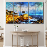 Cypress and Rainbow, Pebble Beach Golf Links, California, Golf Art Print, Extra Large 5 Panel, Canvas Prints Wall Art