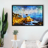Cypress and Rainbow, Pebble Beach Golf Links, California, Golf Art Print, Gift for him, Framed Canvas Prints Wall Art