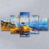 Cypress and Rainbow, Pebble Beach Golf Links, California, Golf Art Print, Mixed 5 Panel, Canvas Prints Wall Art
