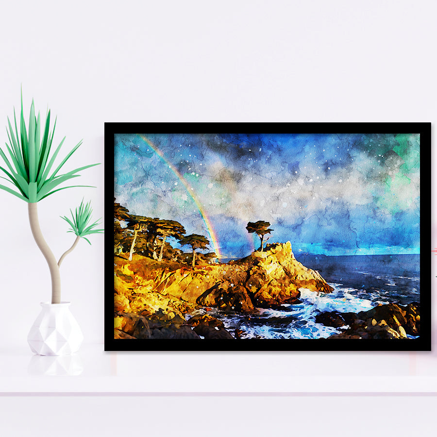 Cypress and Rainbow, Pebble Beach Golf Links, California, Golf Art, Gift for him, Framed Art Prints Wall Decor