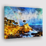 Cypress and Rainbow, Pebble Beach Golf Links, California, Golf Art Print, Gift for him, Canvas Prints Wall Art