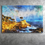 Cypress and Rainbow, Pebble Beach Golf Links, California, Golf Art Print, Gift for him, Canvas Prints Wall Art