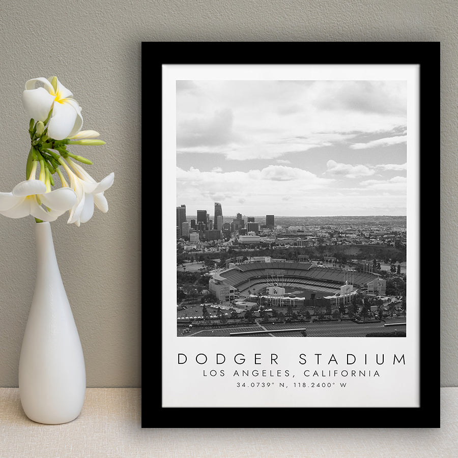 Dodger Stadium La Dodgers, Stadium Print For Baseball Lovers, Black And White, Framed Art Print Wall Decor