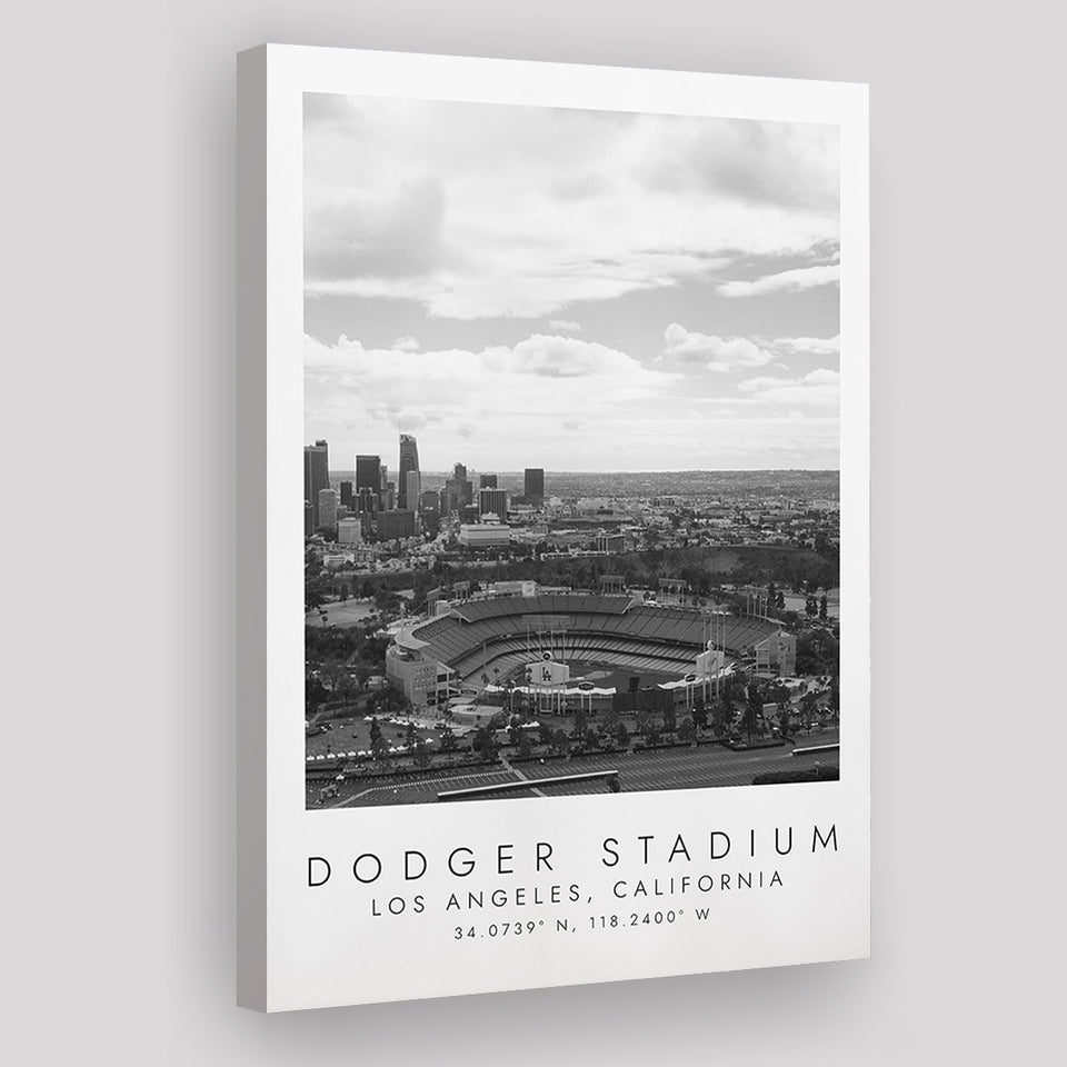 Dodger Stadium La Dodgers, Stadium Print For Baseball Lovers, Black And White, Canvas Print Wall Art