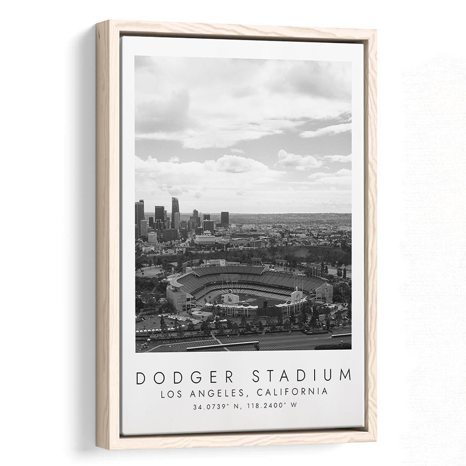 Dodger Stadium La Dodgers, Stadium Wall Art For Baseball Lovers, B&W, Floating Framed Canvas Print