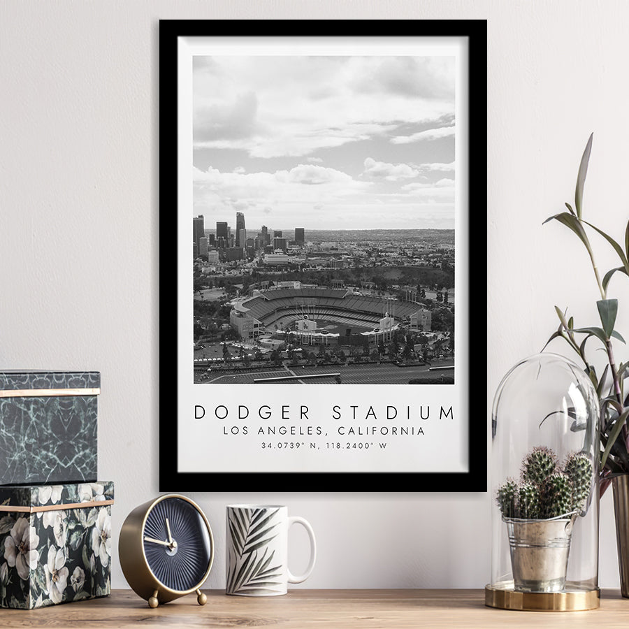 Dodger Stadium La Dodgers, Stadium Print For Baseball Lovers, Black And White, Framed Art Print Wall Decor