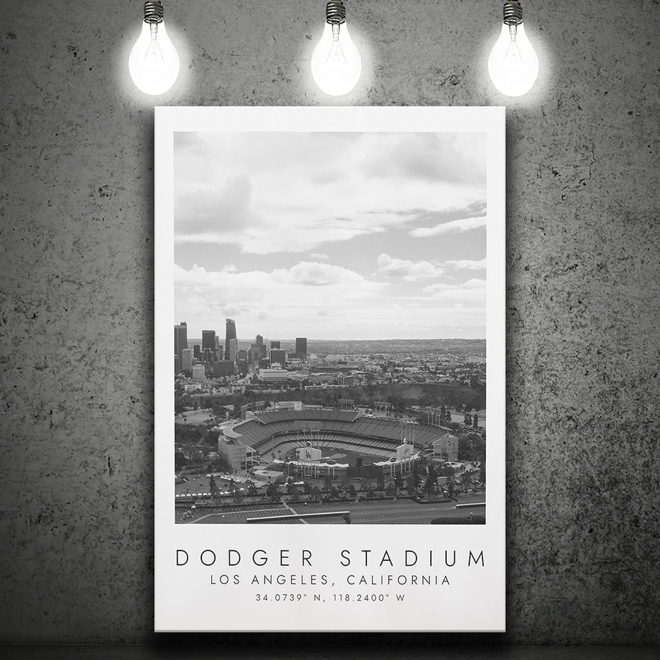 Dodger Stadium La Dodgers, Stadium Print For Baseball Lovers, Black And White, Canvas Print Wall Art