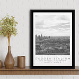 Dodger Stadium La Dodgers, Stadium Wall Art For Baseball Lovers, B&W, Floating Framed Canvas Print