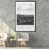 Dodger Stadium La Dodgers, Stadium Wall Art For Baseball Lovers, B&W, Floating Framed Canvas Print