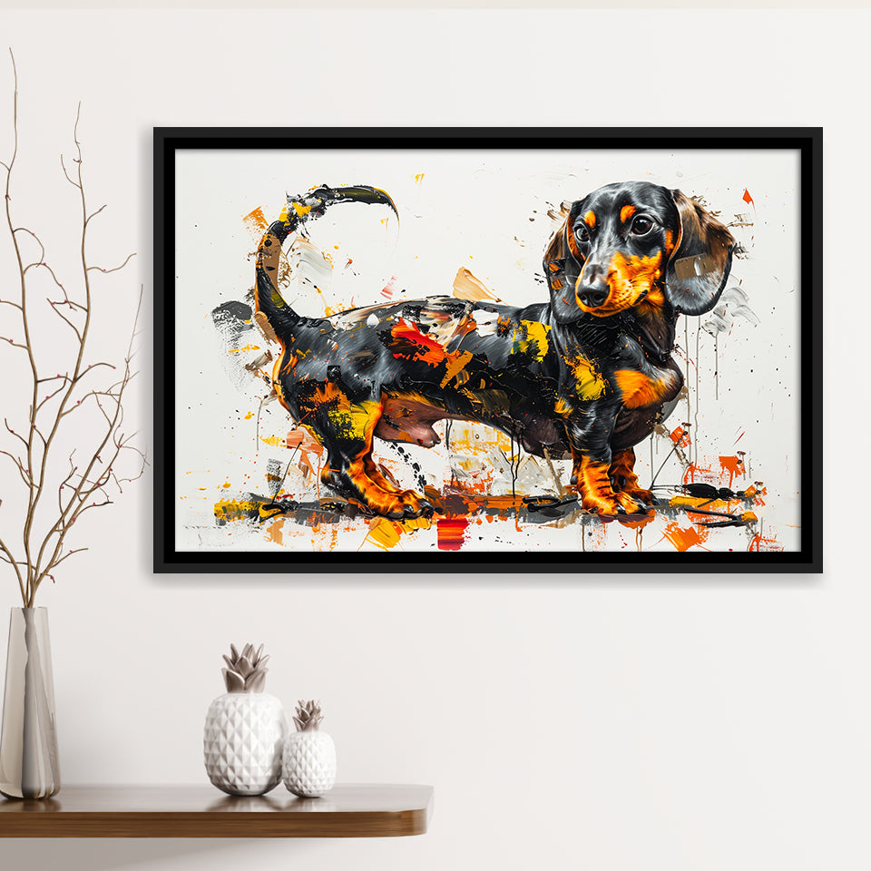 Dachshund Dog Pet Love Painting, Floating Frame, Framed Canvas Print Wall Art Home Decor