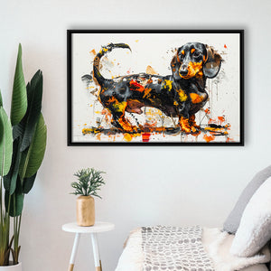 Dachshund Dog Pet Love Painting, Floating Frame, Framed Canvas Print Wall Art Home Decor