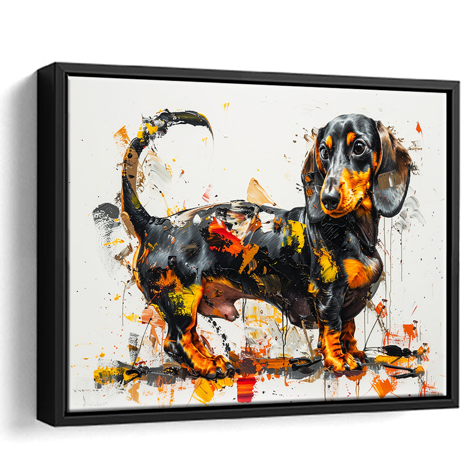 Dachshund Dog Pet Love Painting, Floating Frame, Framed Canvas Print Wall Art Home Decor