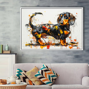 Dachshund Dog Pet Love Painting, Floating Frame, Framed Canvas Print Wall Art Home Decor