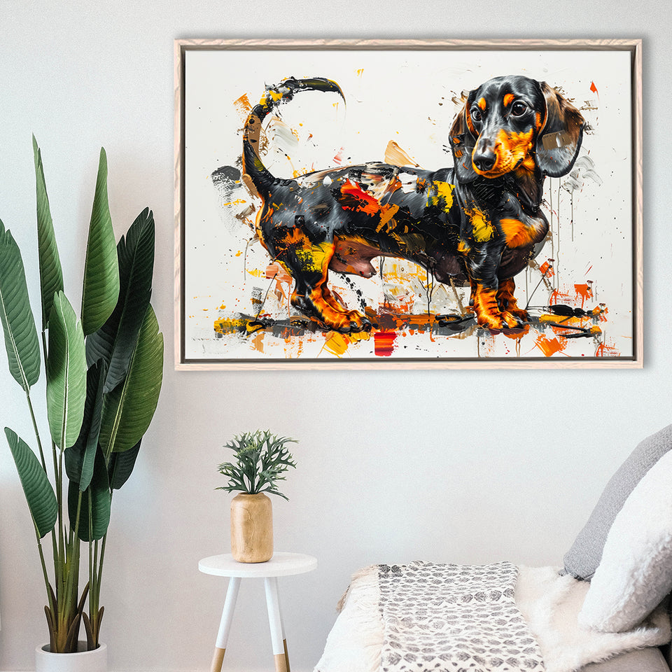 Dachshund Dog Pet Love Painting, Floating Frame, Framed Canvas Print Wall Art Home Decor