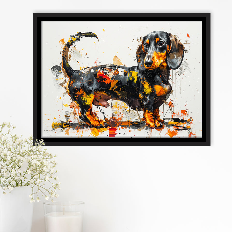 Dachshund Dog Pet Love Painting, Floating Frame, Framed Canvas Print Wall Art Home Decor