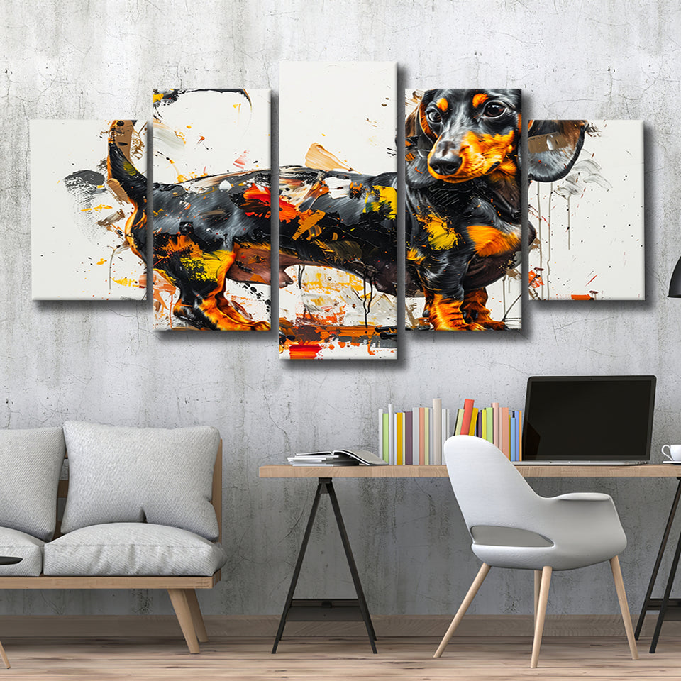 Dachshund Dog Pet Love Painting, Multi Panel,Mixed Canvas Print Wall Art Decor