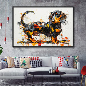 Dachshund Dog Pet Love Painting, Floating Frame, Framed Canvas Print Wall Art Home Decor