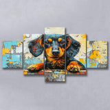 Dachshund Dog Portrait Painting Art, Multi Panel,Mixed Canvas Print Wall Art Decor