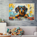 Dachshund Dog Portrait Painting Art, Floating Frame, Framed Canvas Print Wall Art Home Decor