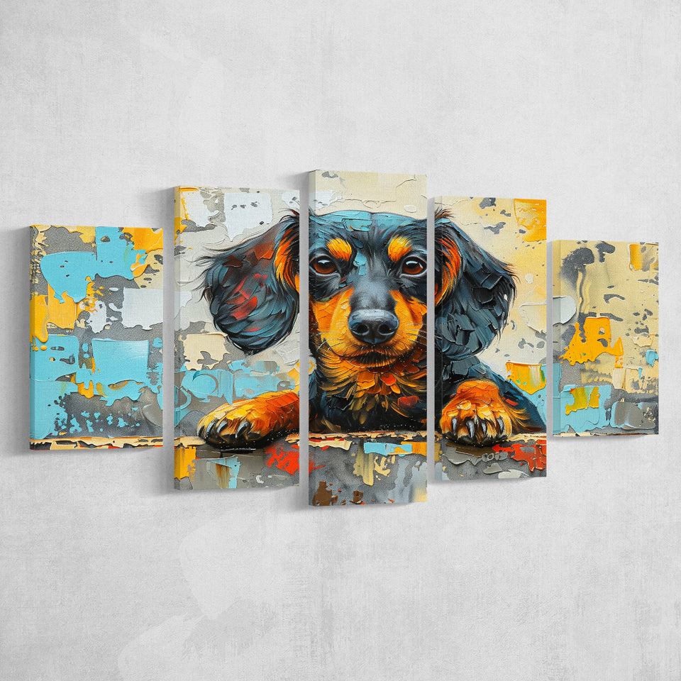 Dachshund Dog Portrait Painting Art, Multi Panel,Mixed Canvas Print Wall Art Decor