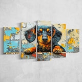 Dachshund Dog Portrait Painting Art, Multi Panel,Mixed Canvas Print Wall Art Decor