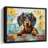 Dachshund Dog Portrait Painting Art, Floating Frame, Framed Canvas Print Wall Art Home Decor
