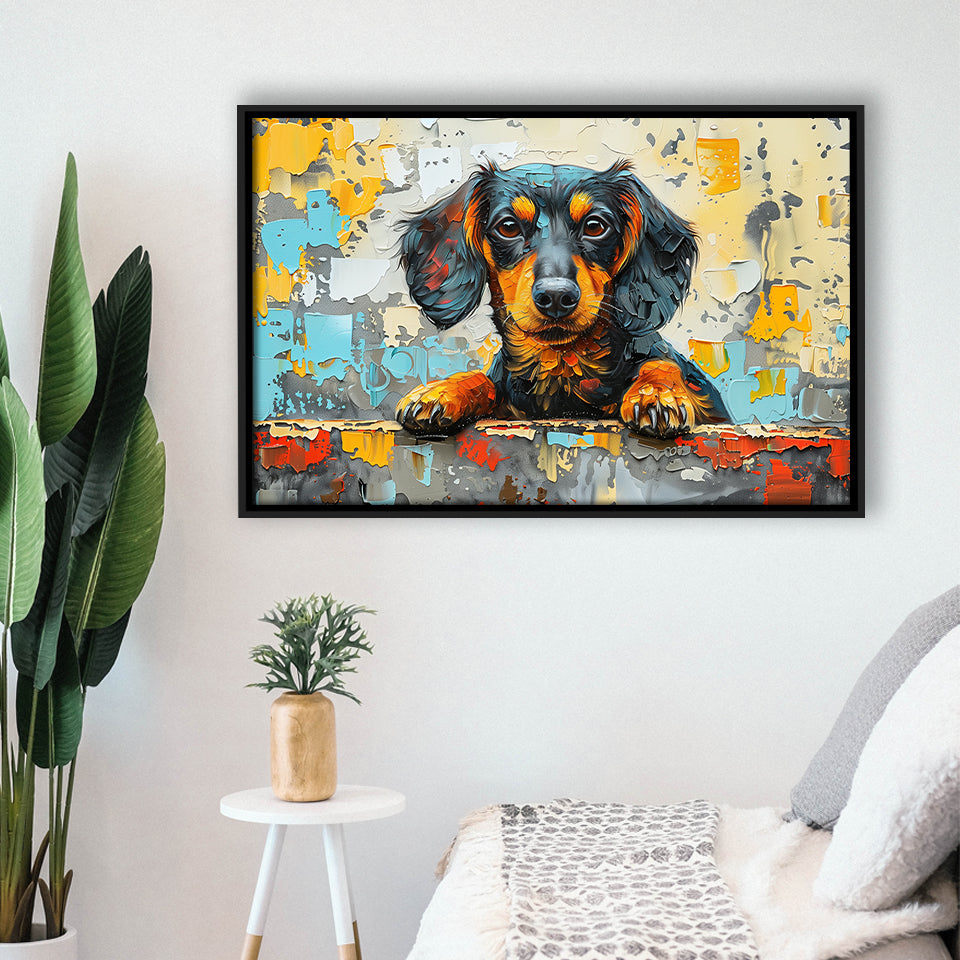 Dachshund Dog Portrait Painting Art, Floating Frame, Framed Canvas Print Wall Art Home Decor