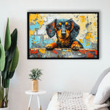 Dachshund Dog Portrait Painting Art, Floating Frame, Framed Canvas Print Wall Art Home Decor