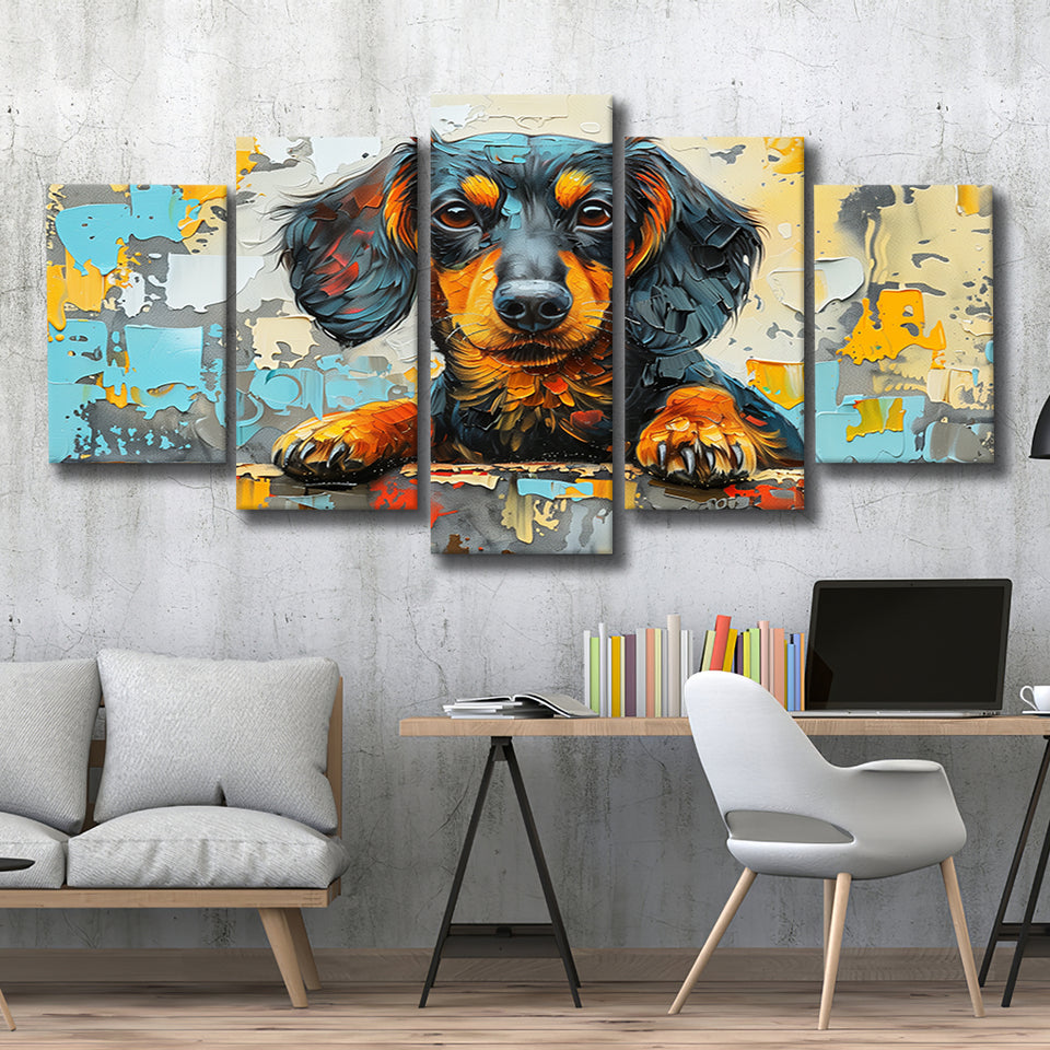 Dachshund Dog Portrait Painting Art, Multi Panel,Mixed Canvas Print Wall Art Decor