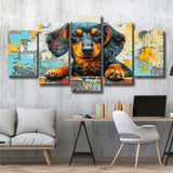 Dachshund Dog Portrait Painting Art, Multi Panel,Mixed Canvas Print Wall Art Decor