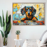 Dachshund Dog Portrait Painting Art, Floating Frame, Framed Canvas Print Wall Art Home Decor
