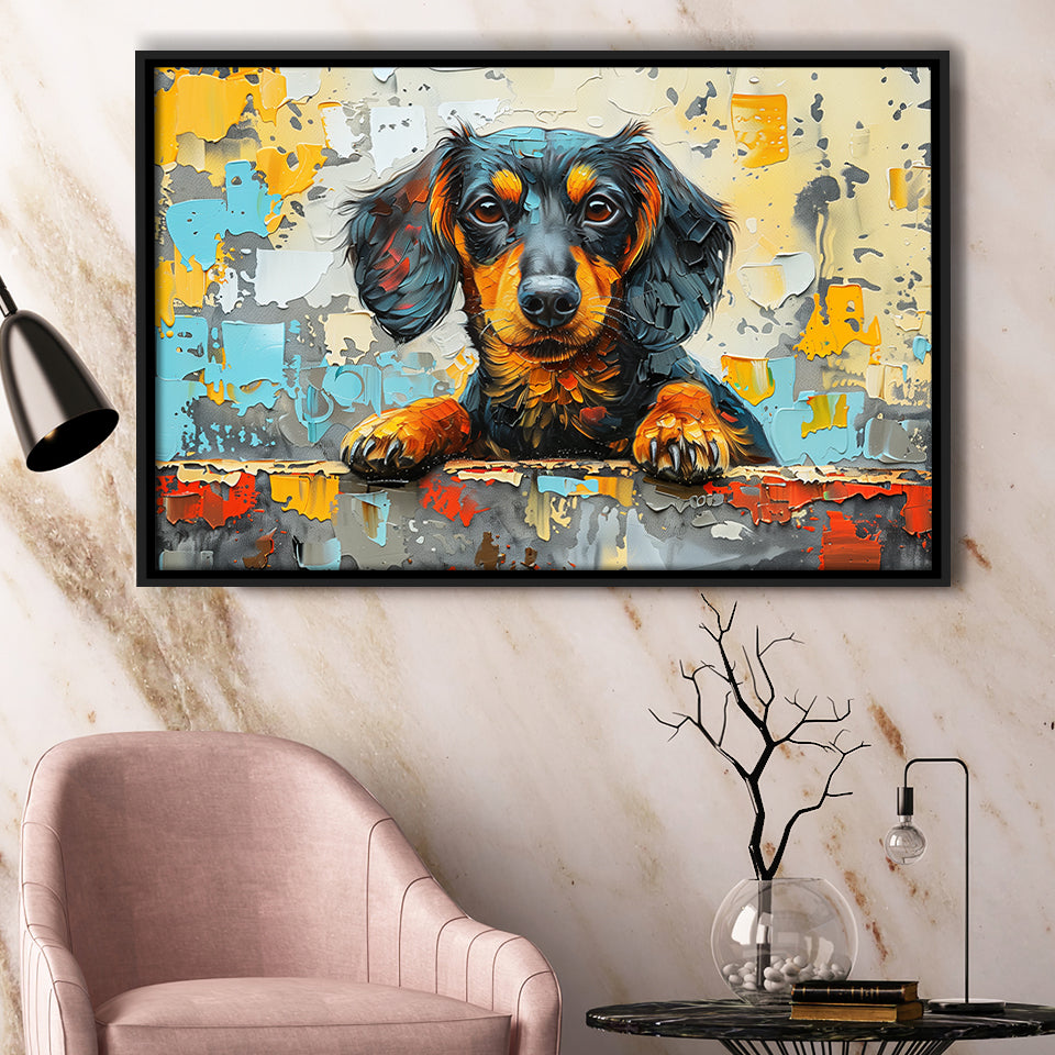 Dachshund Dog Portrait Painting Art, Floating Frame, Framed Canvas Print Wall Art Home Decor