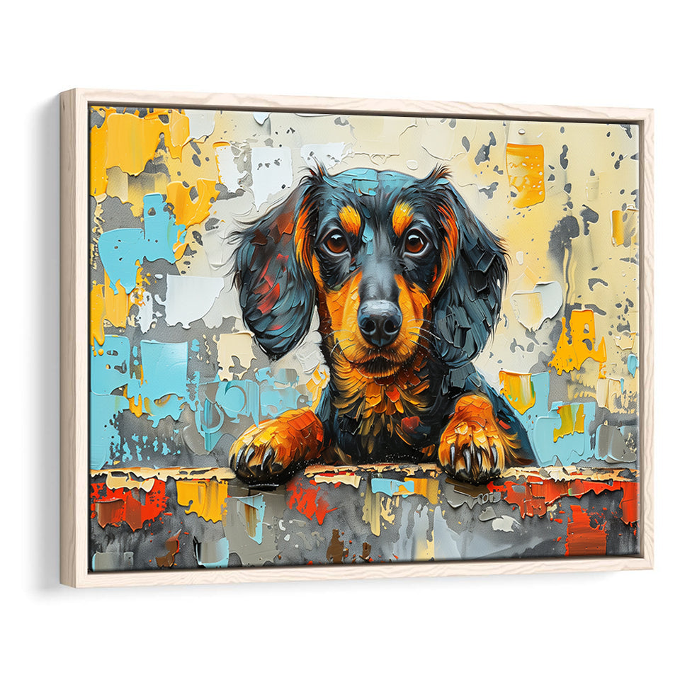 Dachshund Dog Portrait Painting Art, Floating Frame, Framed Canvas Print Wall Art Home Decor