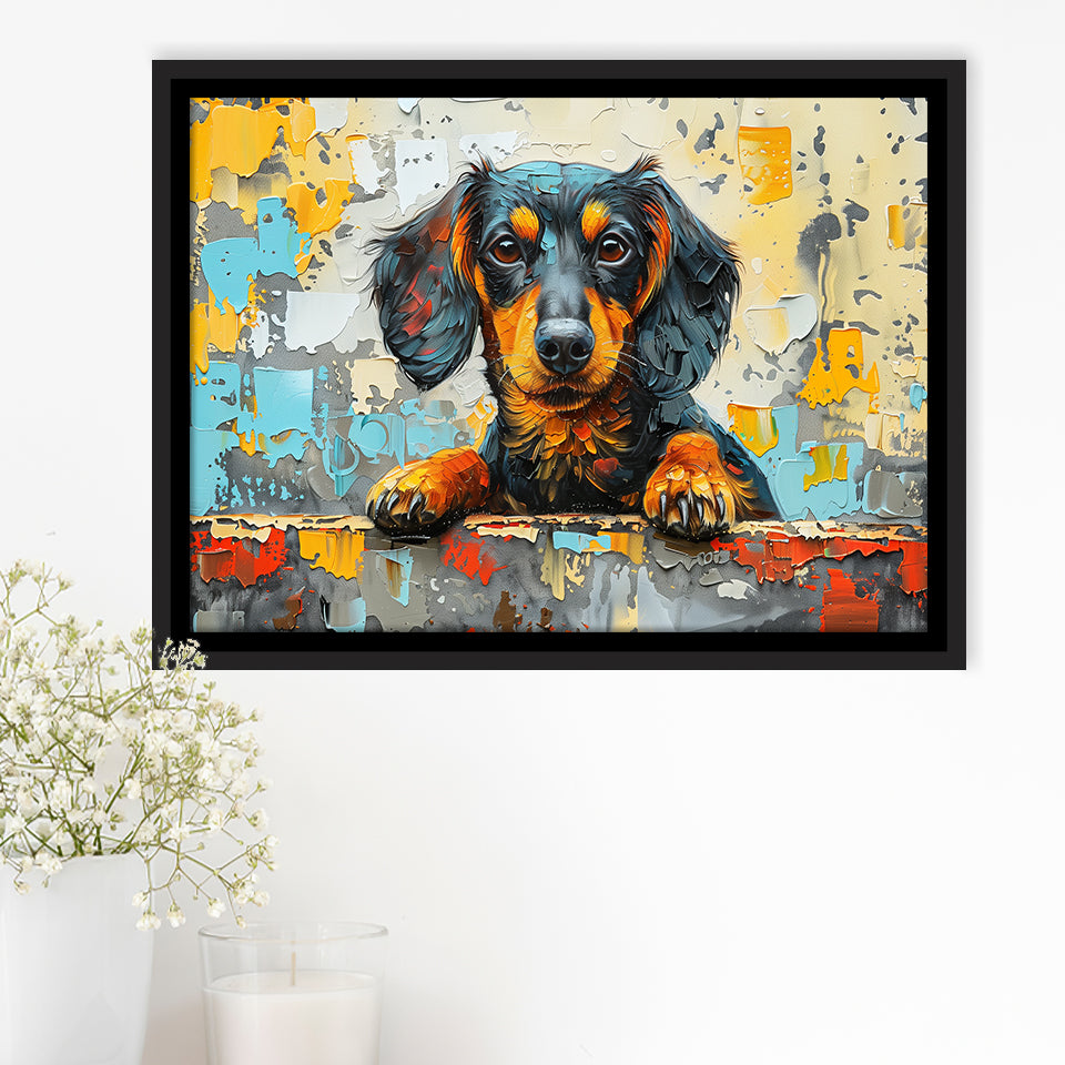 Dachshund Dog Portrait Painting Art, Floating Frame, Framed Canvas Print Wall Art Home Decor