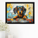 Dachshund Dog Portrait Painting Art, Floating Frame, Framed Canvas Print Wall Art Home Decor