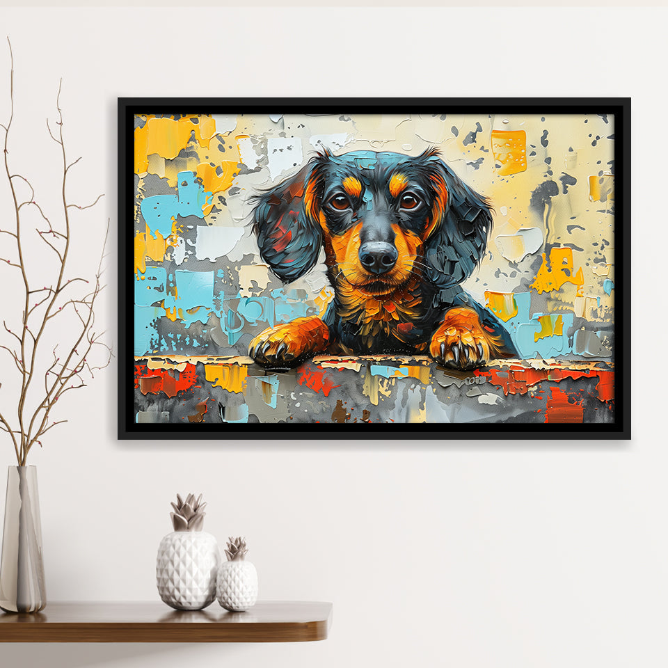Dachshund Dog Portrait Painting Art, Floating Frame, Framed Canvas Print Wall Art Home Decor