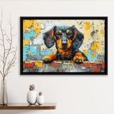Dachshund Dog Portrait Painting Art, Floating Frame, Framed Canvas Print Wall Art Home Decor