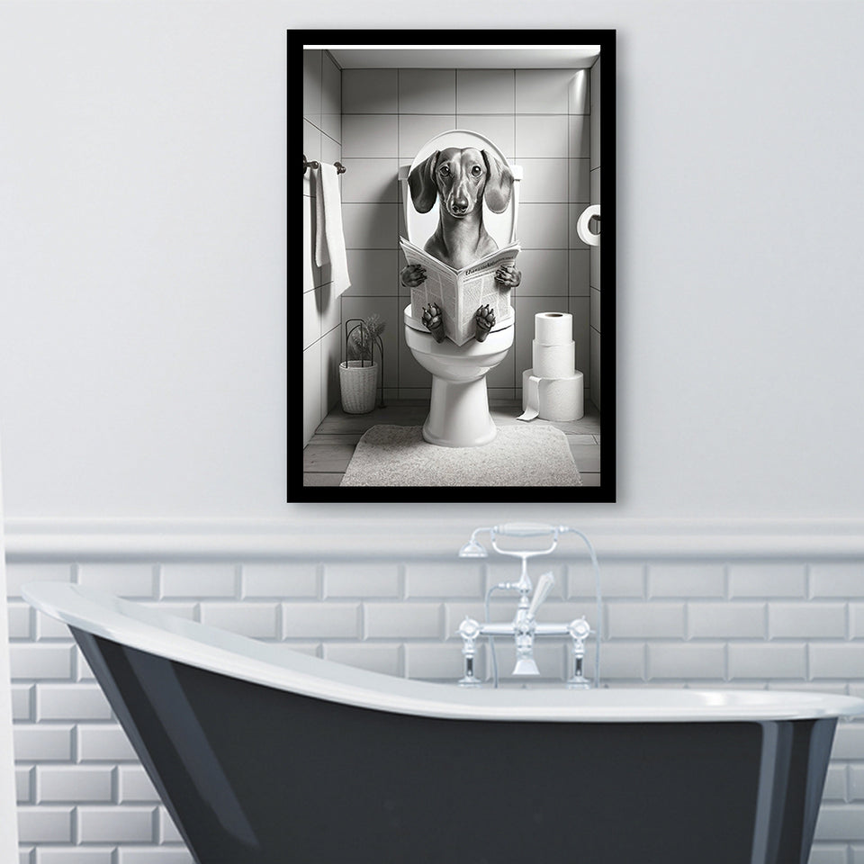 Dachshund Framed Art Print Wall Decor, Funny Bathroom Decor, Dachshund Dog In Toilet