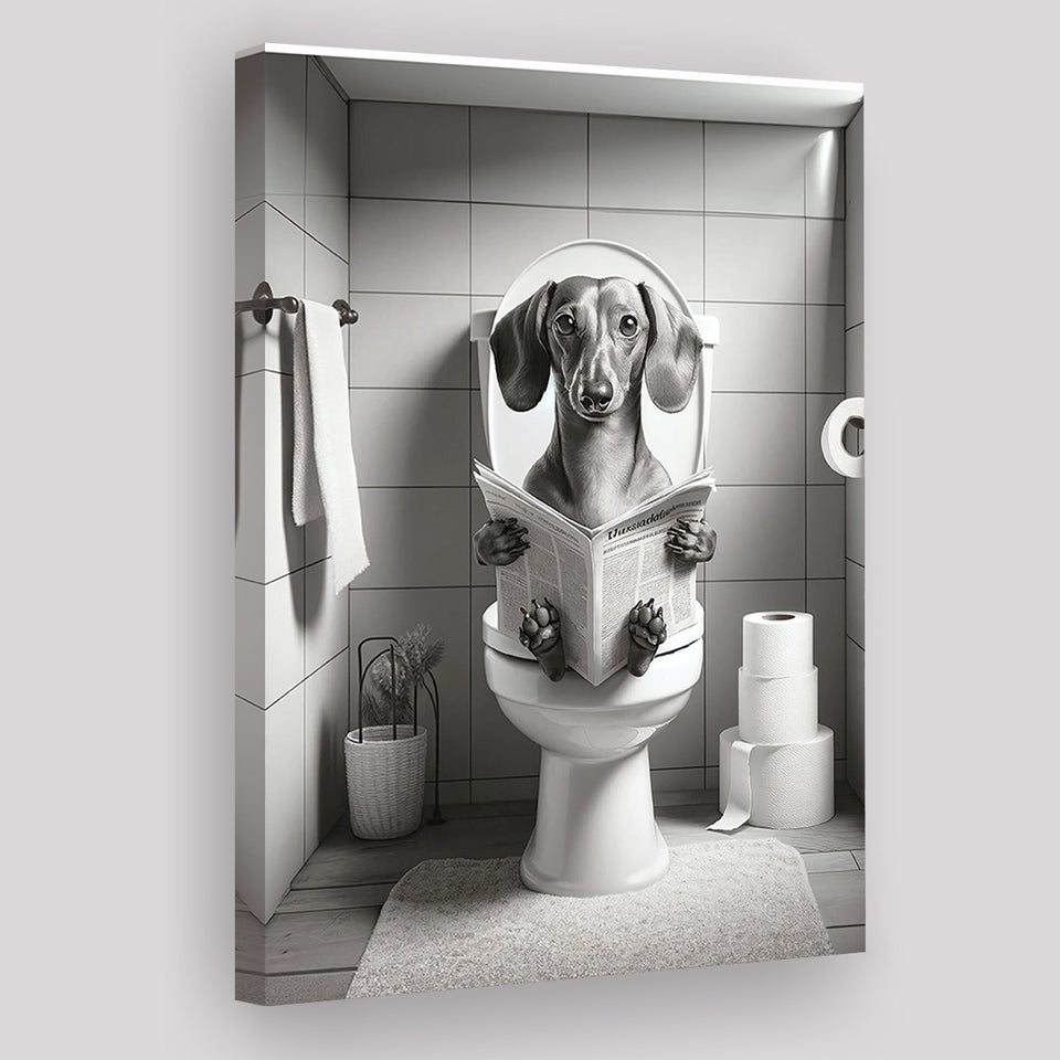 Dachshund Canvas Prints Wall Art, Funny Bathroom Decor, Dachshund Dog in Toilet