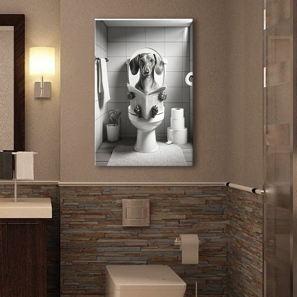 Dachshund Canvas Prints Wall Art, Funny Bathroom Decor, Dachshund Dog in Toilet