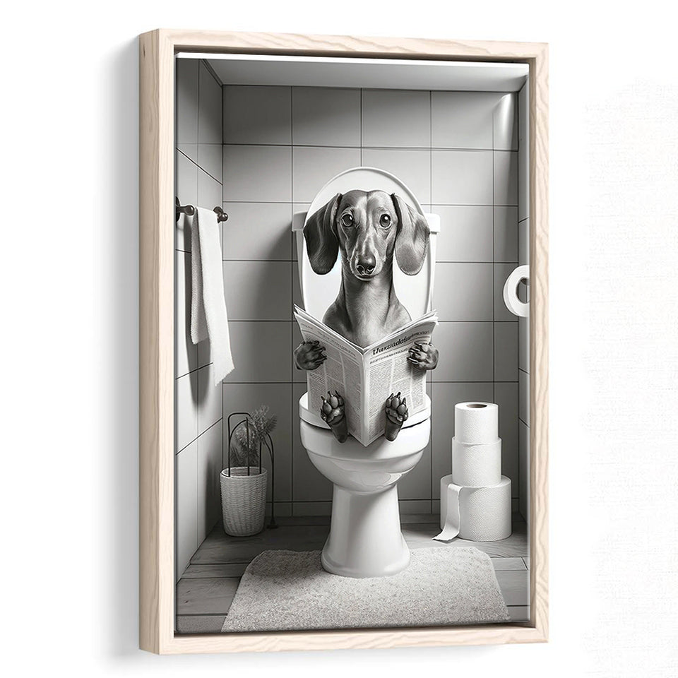 Dachshund Framed Canvas Prints Wall Art, Funny Bathroom Decor, Dachshund Dog In Toilet