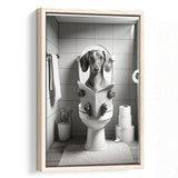 Dachshund Framed Canvas Prints Wall Art, Funny Bathroom Decor, Dachshund Dog In Toilet