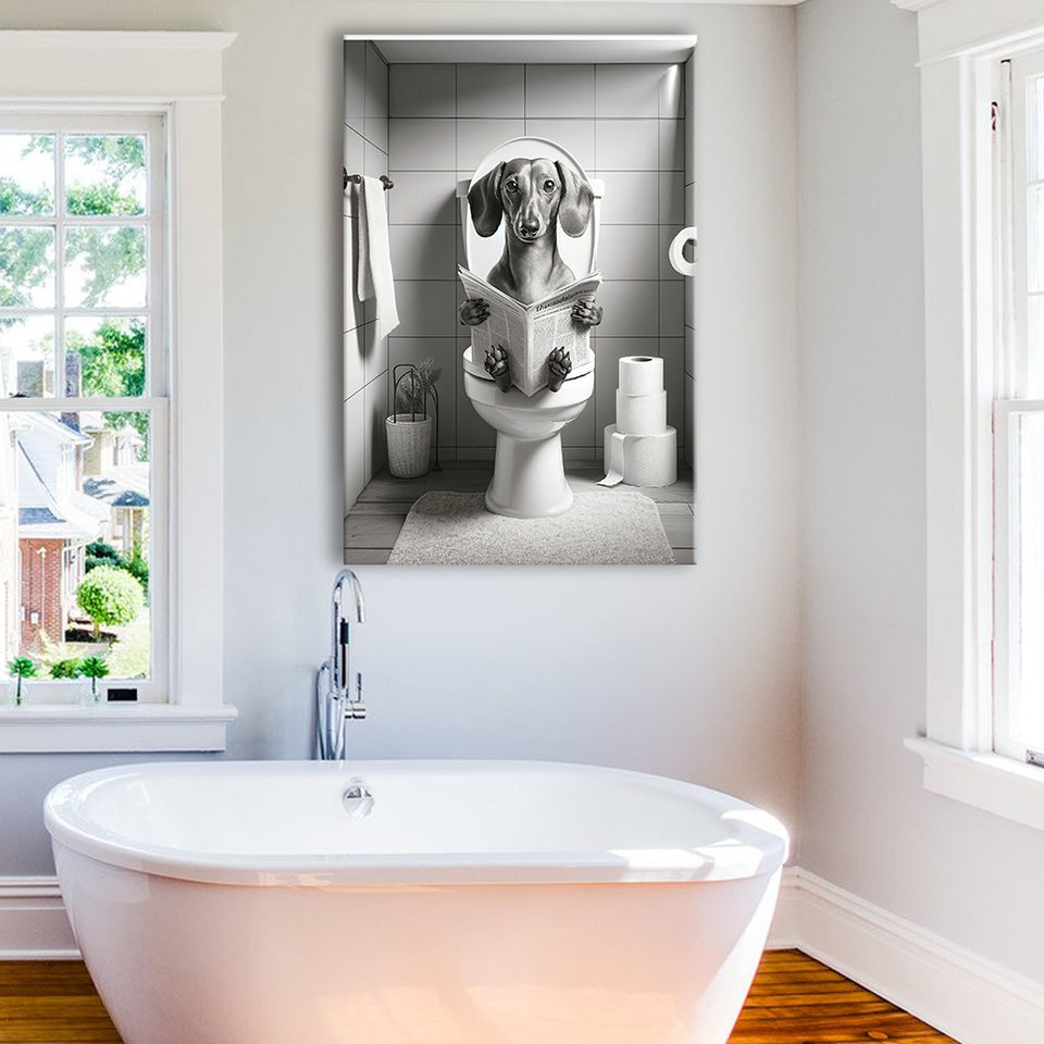 Dachshund Canvas Prints Wall Art, Funny Bathroom Decor, Dachshund Dog in Toilet